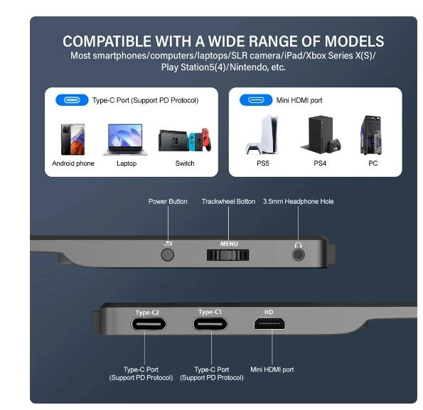 [Genuino] Monitor portátil GTMEDIA MATE 140F de 14 pulgadas, 250cd/ ㎡   Pantalla USB tipo C con pantalla IPS FHD de 72% sRGB para ordenador portátil/Macbook - imagen 4