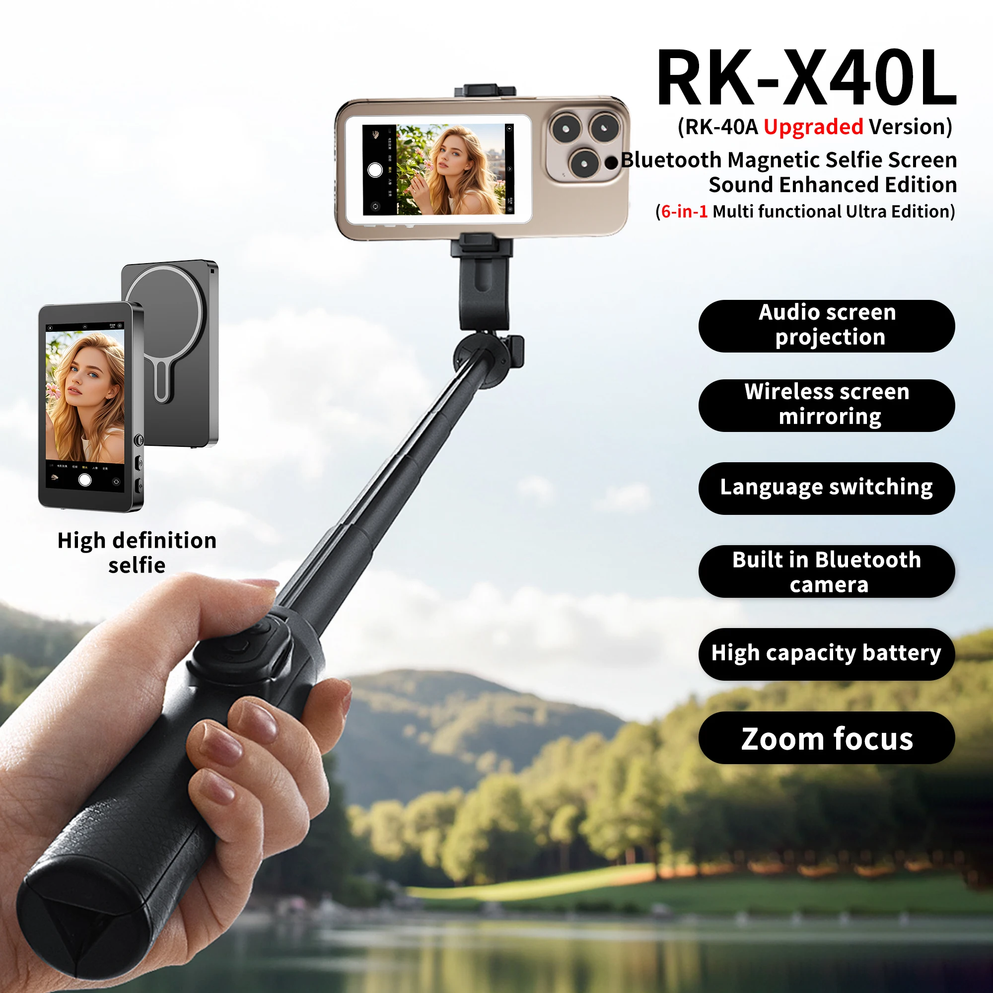 Smartphone Selfie Monitor pantalla inalámbrica magnética Vlog teléfono cámara trasera Selfie Bluetooth para transmisión de vídeo en vivo - imagen 5