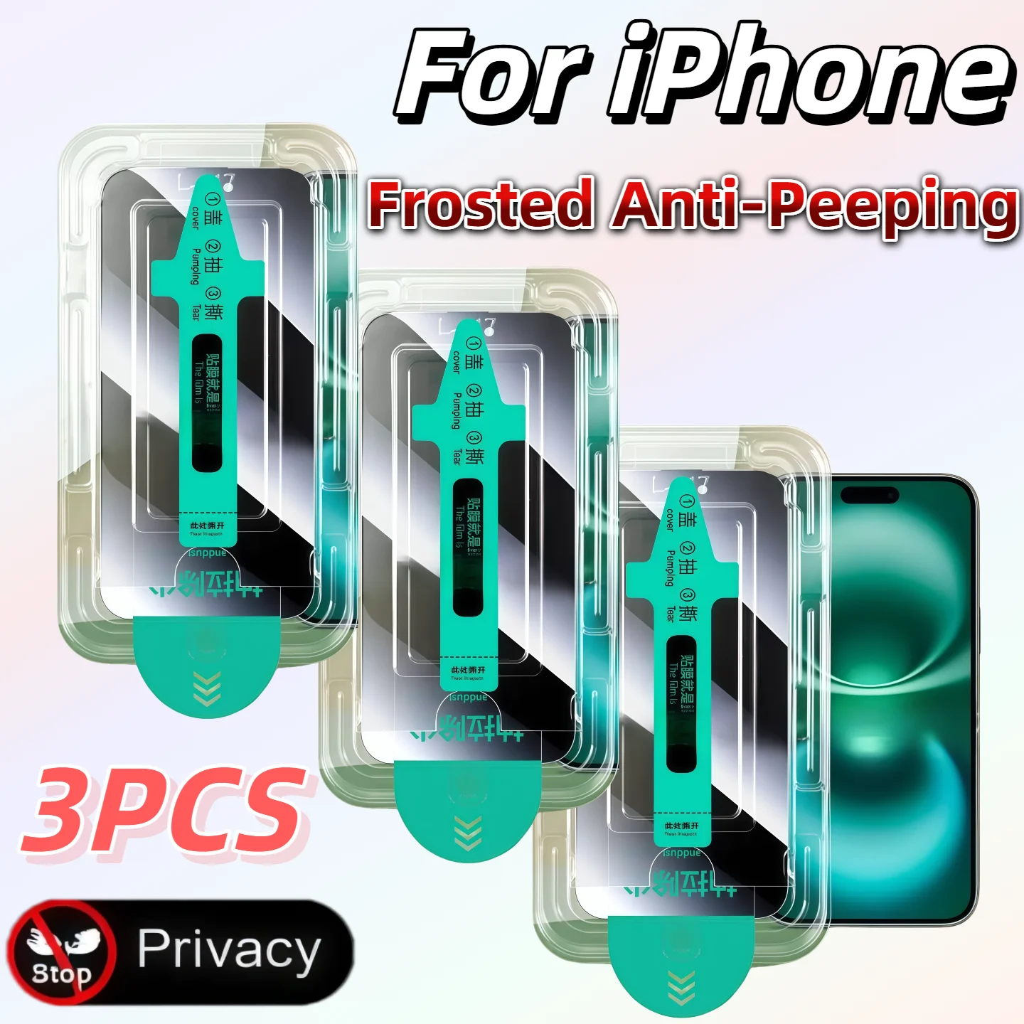 Protector de Pantalla de Vidrio Templado Mate con Privacidad, Paquete de 3, con Dureza 9H para Apple Air/17/16/15/14/13/12/11/X/XS/XR/XS Max Series