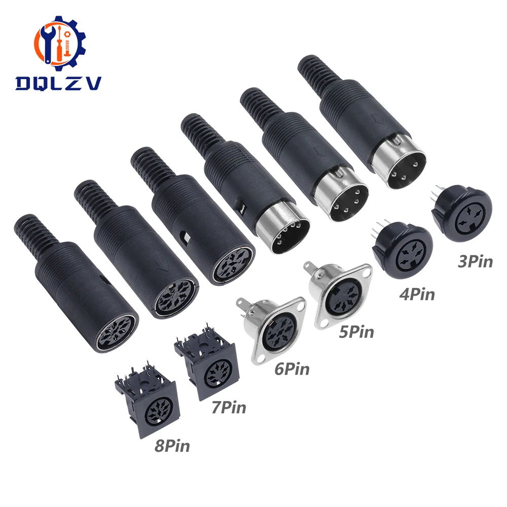 DIN 3pin 4pin 5pin 6pin 7pin 8 Pin macho hembra enchufe conector de soldadura con mango de plástico conectores D ﻿