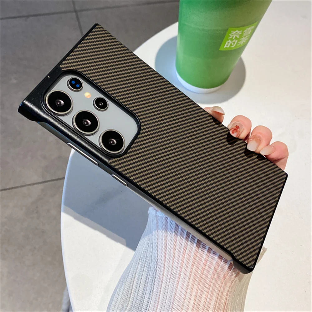 Funda de teléfono sin marco de PC con diseño de fibra de carbono de lujo para Samsung Galaxy S25 Ultra S24 Plus, funda trasera fina protectora sin bordes - imagen 2