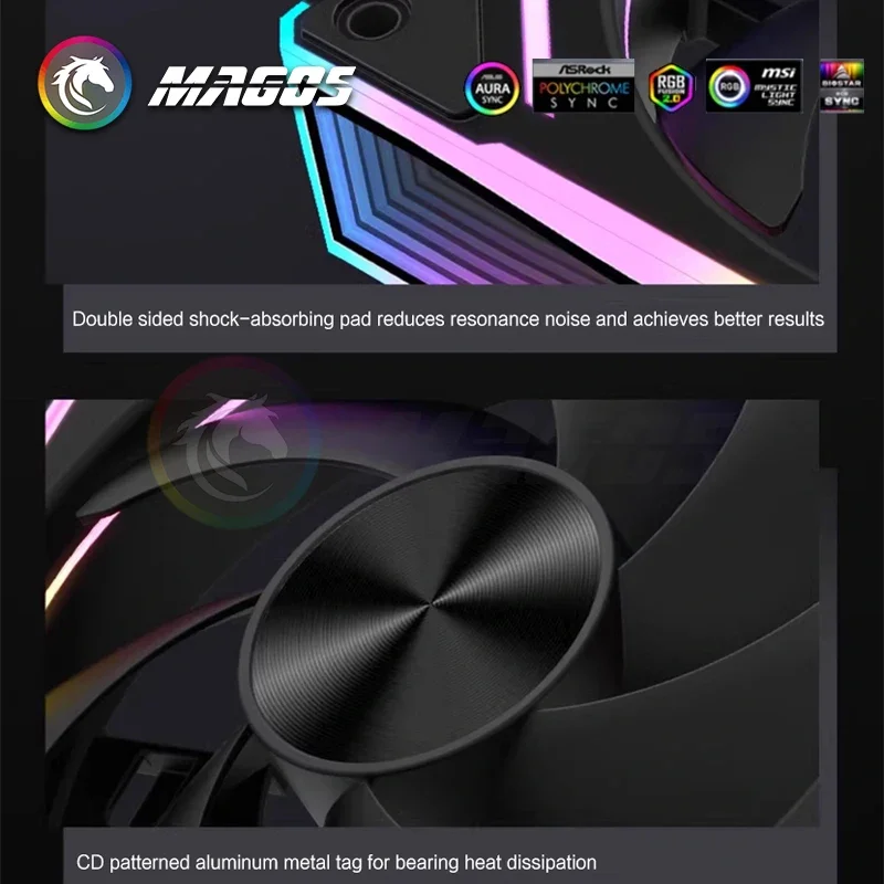 Infinity Mirror-ventilador de carcasa RGB de 120mm, LJ7 Pro, 12cm, 5V, ARGB, Ultra silencioso, 23dBA, 600-1800, PWM, refrigeración para armario de PC - imagen 5