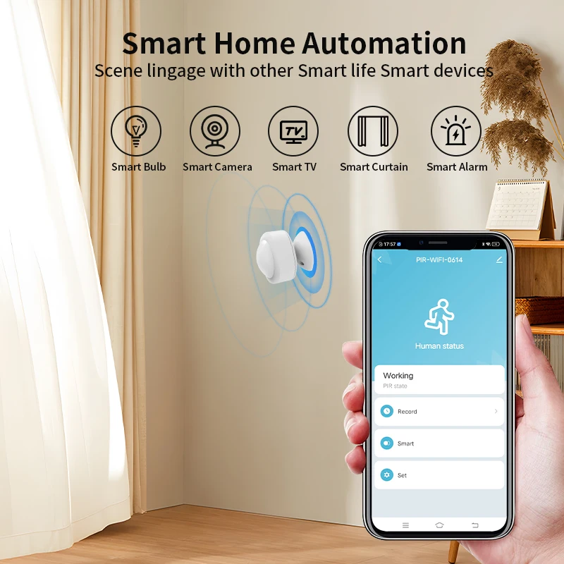 Tuya Zigbee WIFI 120 °   Sensor de movimiento de ángulo ajustable Pir, Detector inalámbrico de movimiento del cuerpo humano infrarrojo, voz de Google Home Alexa - imagen 2