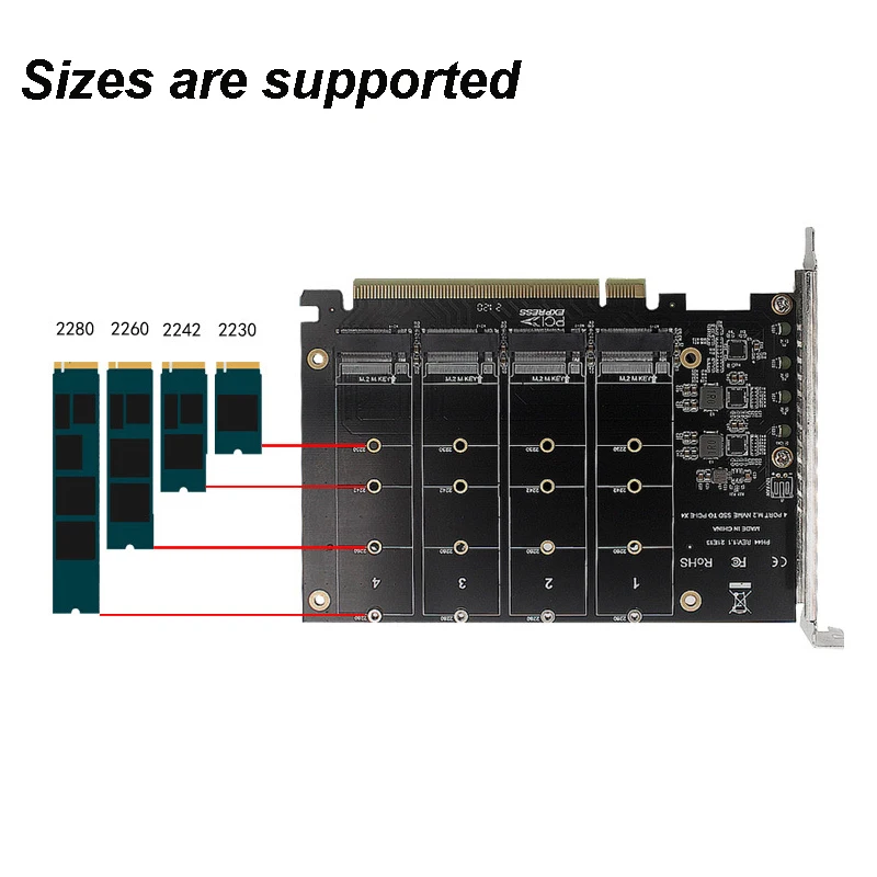 Tarjeta de expansión M.2 NVME HDD PCIE X16 NVME M.2 M Key SSD RAID tarjeta adaptadora con soporte de ventilador 2230 2242 2260 2280 - imagen 5