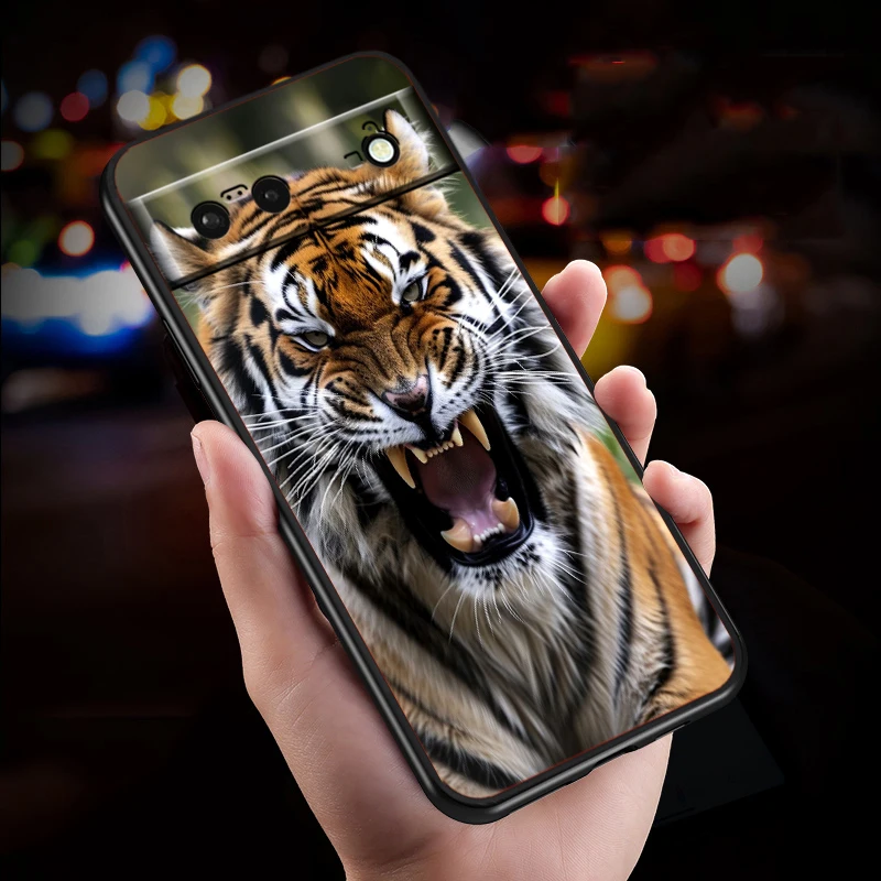 Tiger Fierce Funda de teléfono a prueba de golpes, carcasa de silicona negra, arte terrorífico para Google Pixel 9, 8, 7A, 7, 6A, 6, 5A, 5, 4, 4A XL, 5G - imagen 3