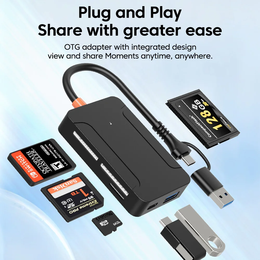 Lector de tarjetas multifuncional USB3.0 8 en 2, adaptador de tarjeta de memoria USB/tipo C a SD/TF/CF/MS para PC, portátil, adaptador de tarjeta Flash de disco U - imagen 3