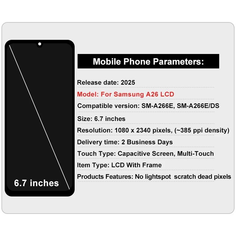 100% probado nuevo OLED para Samsung Galaxy A26 pantalla LCD con montaje de digitalizador táctil para Samsung A26 SM-A266E SM-A266E/DS pantalla - imagen 2