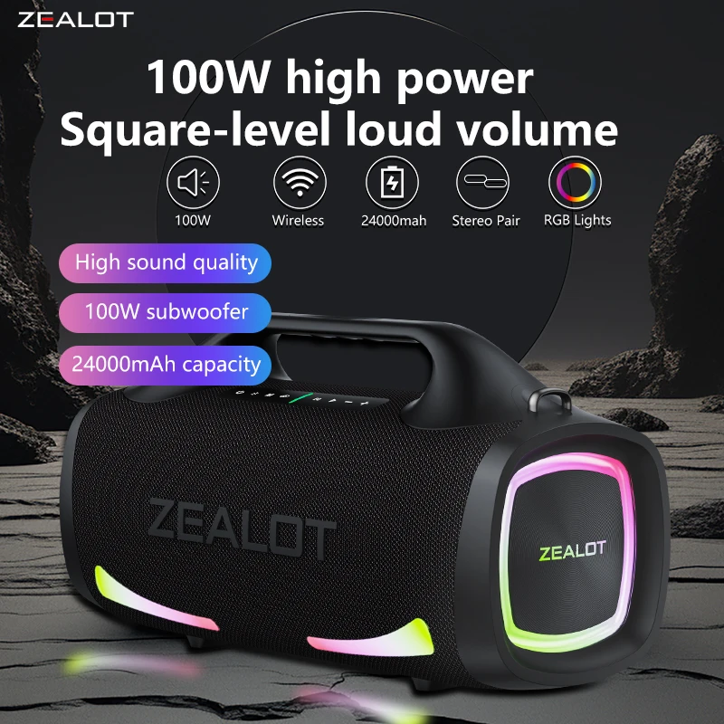 Altavoz inalámbrico Zealot S79 de 100 W, altavoz de subwoofer portátil para exteriores, calidad de sonido de alta fidelidad, emparejamiento dual, carga rápida, 24000 mAh. - imagen 2