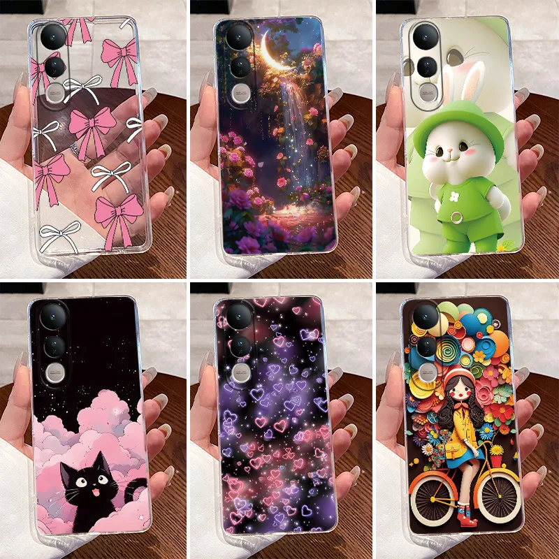 Funda para Vivo V50 Lite 5G contraportada lindo conejo de amor divertido diseño fresco bolsas de teléfono de silicona suave transparente para Vivo V 50 Lite Funda