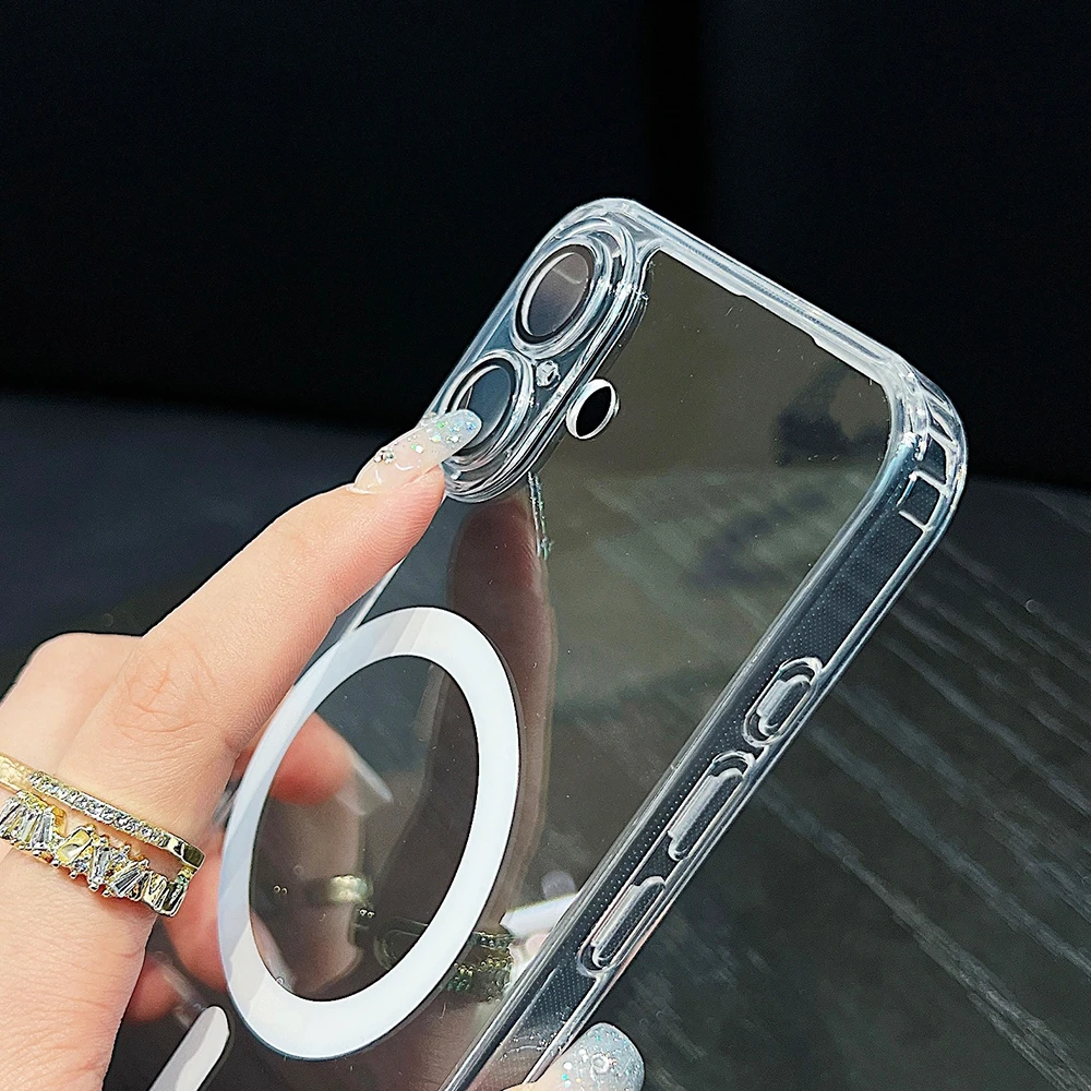 Funda Magsafe magnética fuerte para iPhone 17 Air 16 15 14 13 12 11 Pro Max Plus transparente Color caramelo híbrido duro suave Tpu Shell - imagen 4