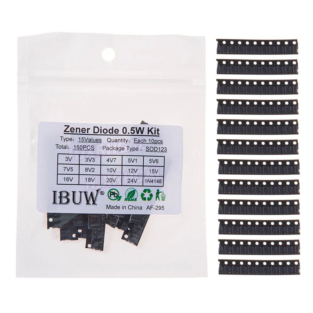 15 valores * 10 Uds = 150 Uds KIT SOD-123 1206 0,5 W diodo Zener SMD paquete igmopnrq