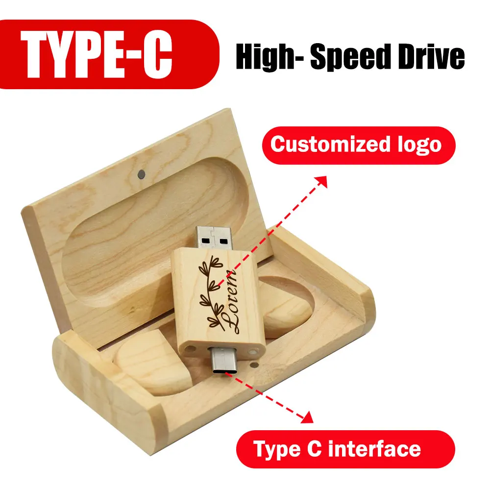 Unidades Flash USB 2,0 de madera TYPE-C, unidad de bolígrafo con logotipo gratuito de 128GB, regalo de negocios creativo, disco U de 64GB, memoria de boda, disco U de 32GB - imagen 2