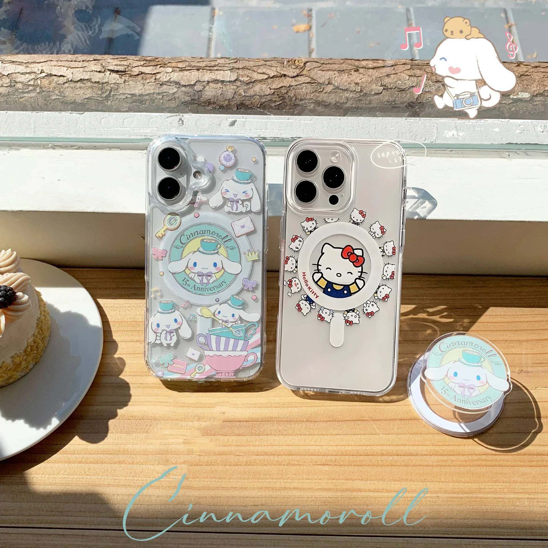 Hello Kitty Cinnamoroll soporte magnético Magsafe funda de carga inalámbrica para iPhone 16 15 14 13 12 11 Pro Max Plus Mini 7 8 X cubierta