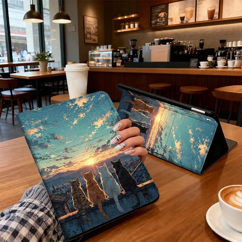 Funda para tableta Cat Carbon Art Sunset para Xiaoxin Lenovo Pad Tab K10 K11 M10 P12 P11 Pro GT Gen2 Plus Legion Y700 Y900 12,1