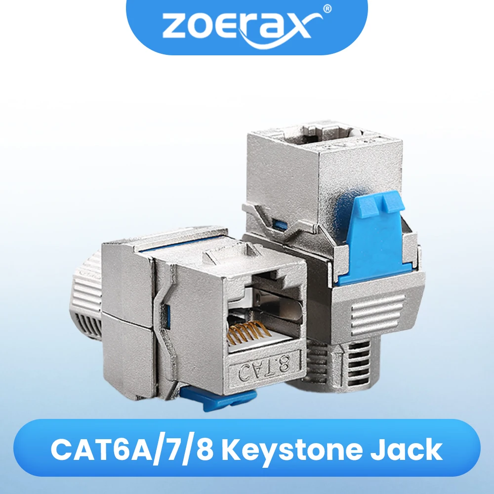 ZoeRax 2 uds RJ45 Cat8 Cat7 Cat6A Keystone Jack RJ45 STP tipo sin herramientas módulo de aleación de Zinc adaptador Keystone blindado 40Gbps - imagen 2