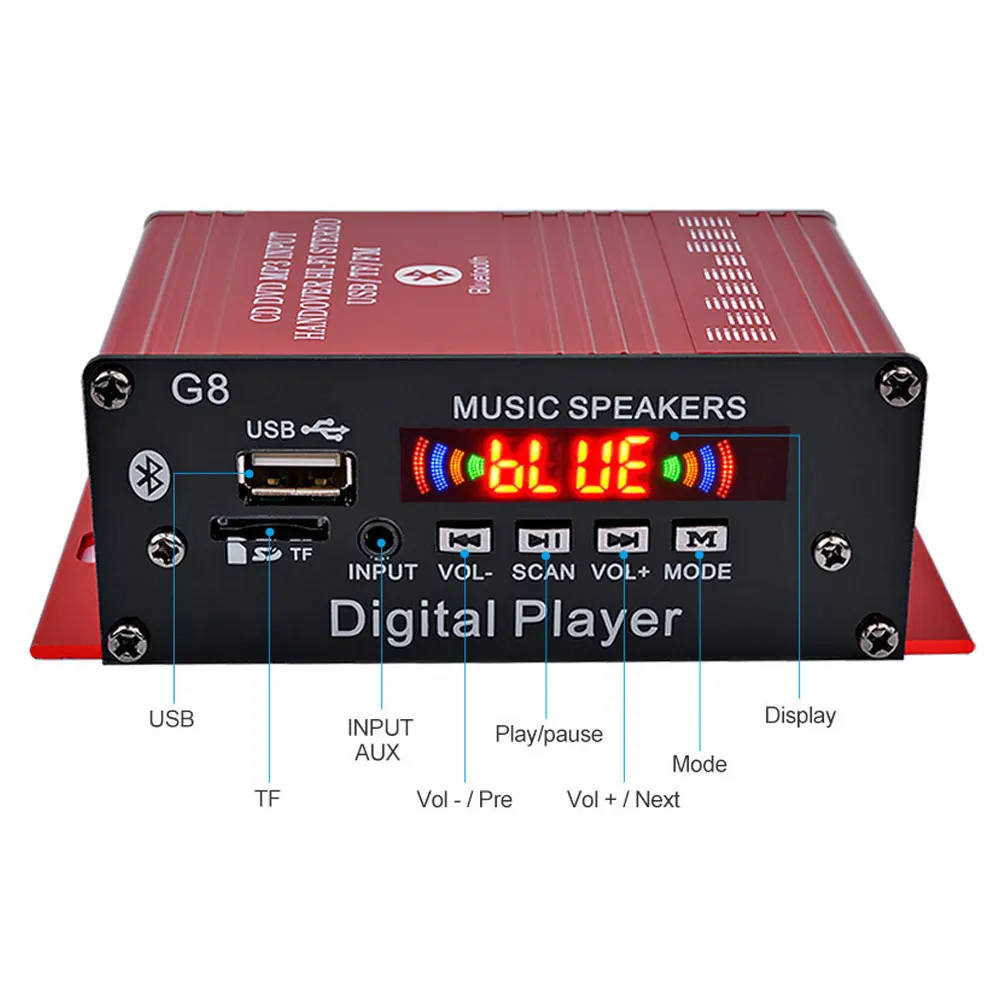 Miniamplificador Digital estéreo HIFI, sistema de sonido G8 con Control remoto, Canal 2,0, Bluetooth 5,0, FM, USB, para cine en casa - imagen 2