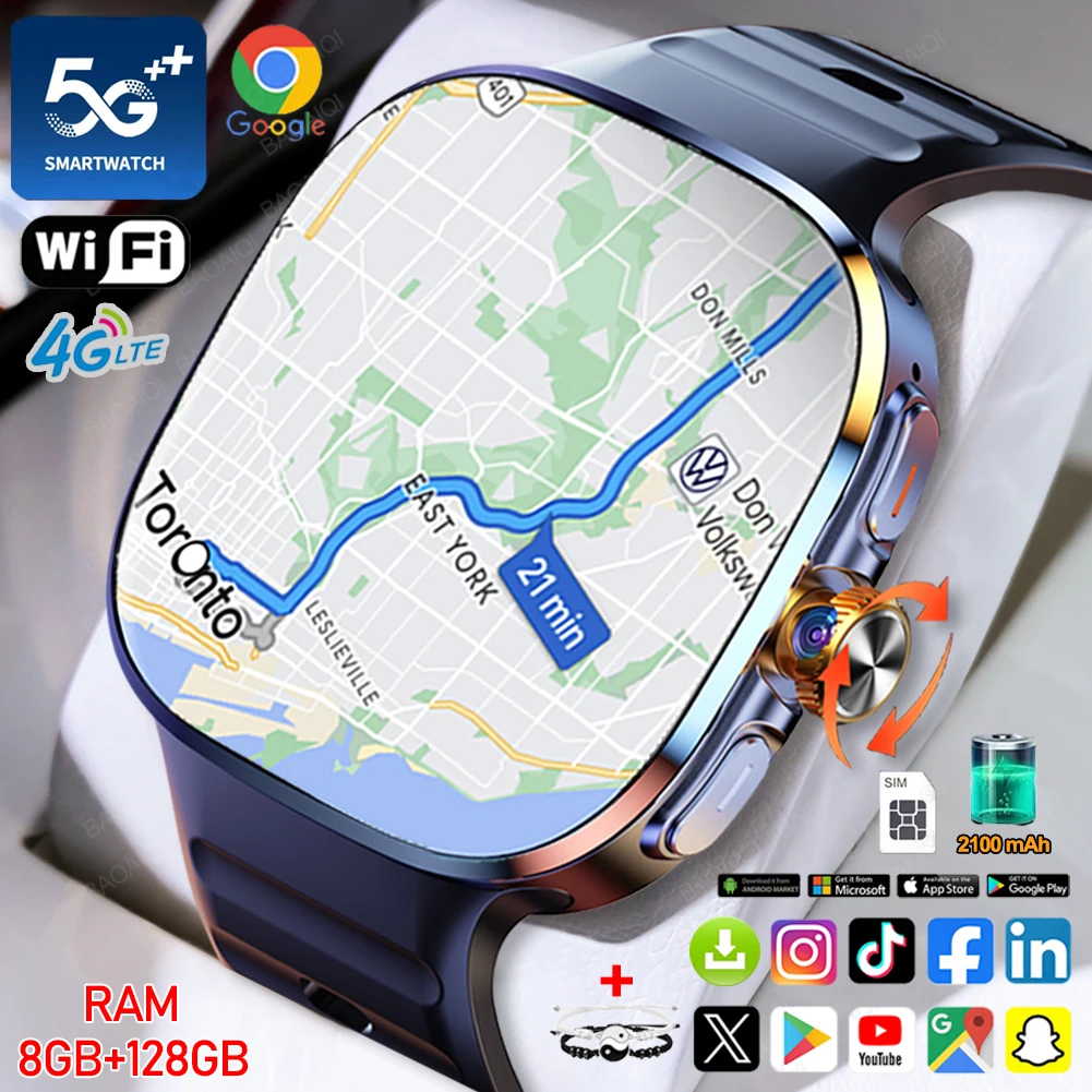 Reloj inteligente 5G/4G 2,40 pulgadas 720*720 AMOLED HD 900W cámara 8GB + 128GB RAM 2100mAh reloj GPS WIFI Google APP Smartwatch Android 9,0 - imagen 2