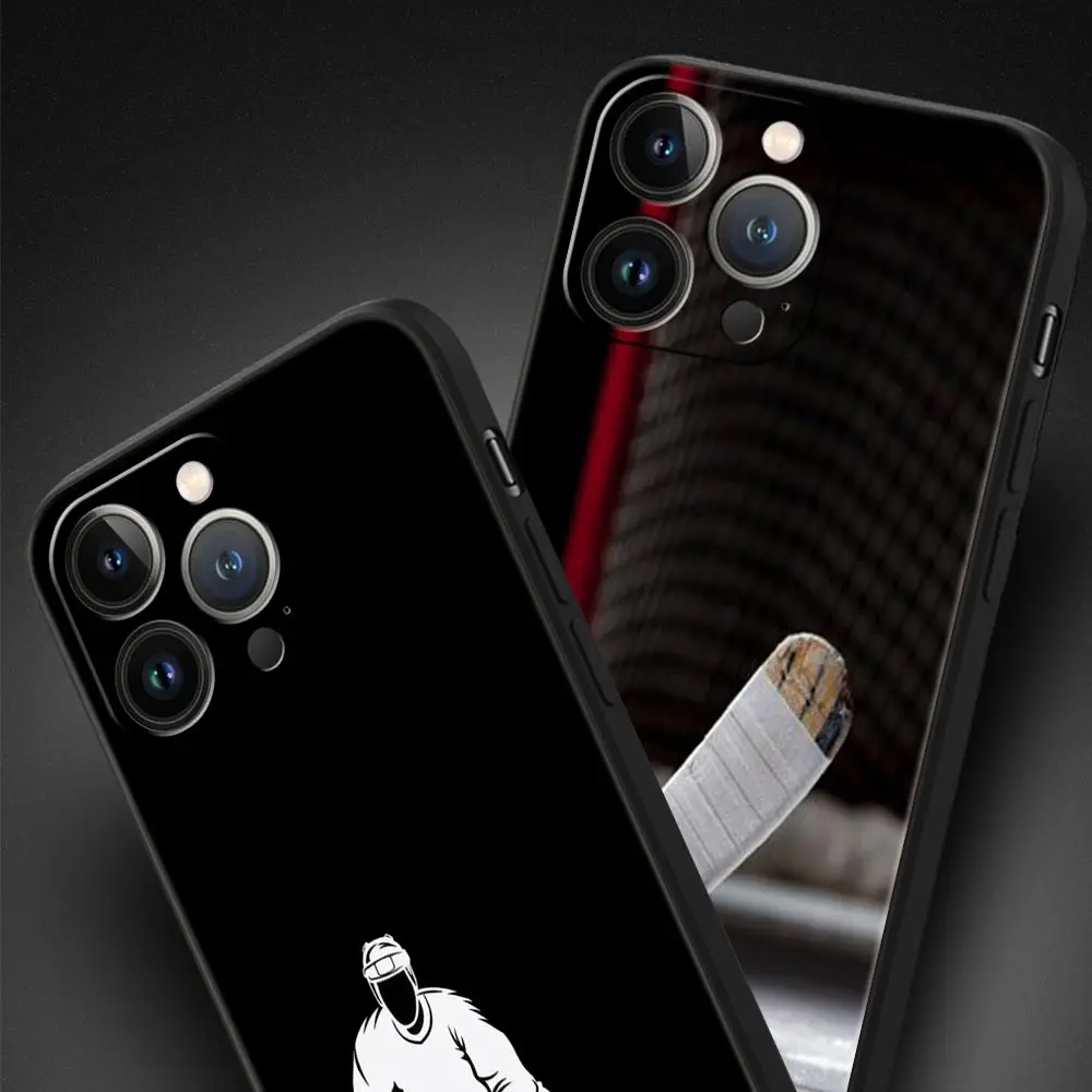 Funda de teléfono de lujo de pista de Hockey sobre hielo para Apple iPhone 16 11 15 14 Pro MAX 12 13 7 8 Plus X XR XS SE funda negra de silicona - imagen 3