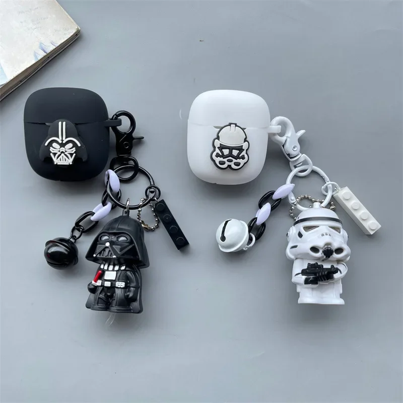 Funda de silicona de dibujos animados en blanco y negro para JBL TUNE FLEX / Tune 220 225, funda protectora para auriculares inalámbricos Bluetooth con llavero
