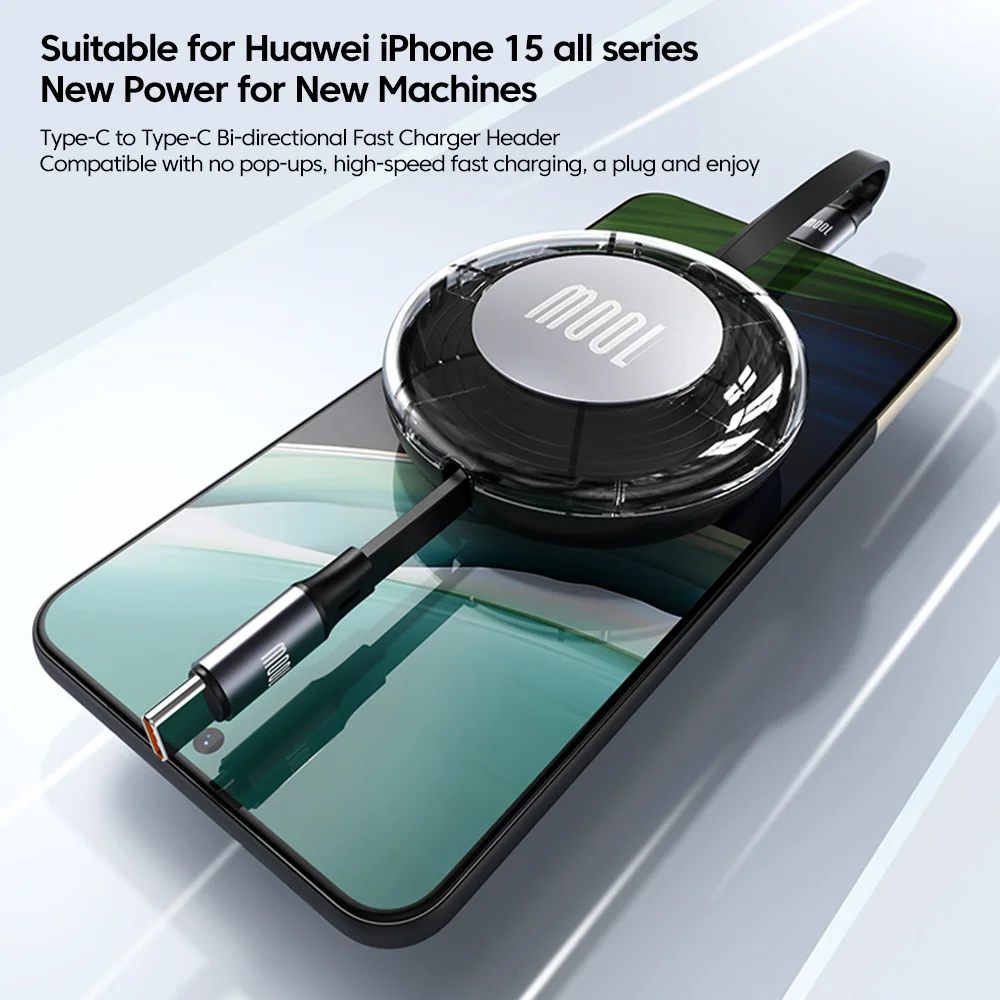 PD 100W USB tipo c a tipo c Cable de carga rápida para iphone 15 Xiaomi Huawei Tablet portátil Cable USB C retráctil Cable de datos - imagen 5