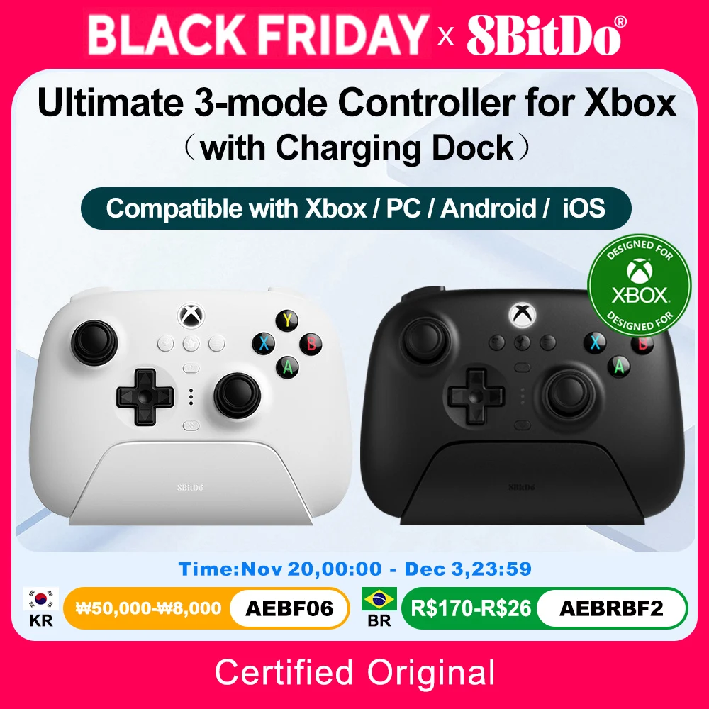 8BitDo Ultimate Controlador Xbox de 3 modos Gamepads PC con licencia por Microsoft para Xbox Series X S Xbox One Windows 10 11 IOS Android