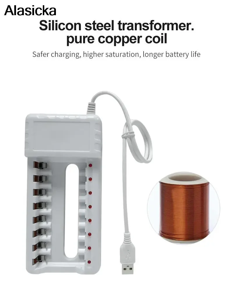 Cargador de batería inteligente con Cable europeo de 8 ranuras para pilas recargables AA/AAA ni-cd para cámara de micrófono de Control remoto - imagen 4