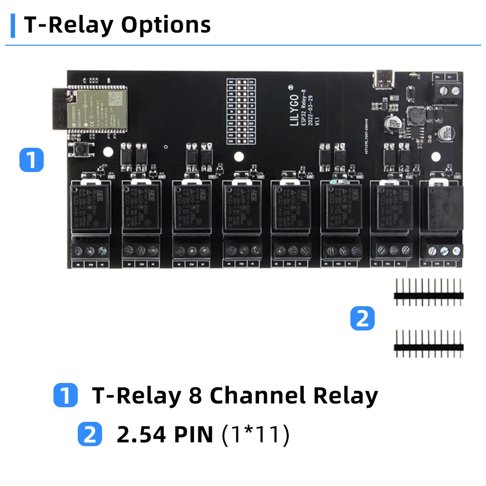 LILYGO ®   Módulo de relé t-relé ESP32 de 5V, 8 canales con aislamiento de optoacoplador, placa de desarrollo inalámbrica, WIFI, Bluetooth para Arduino - imagen 5