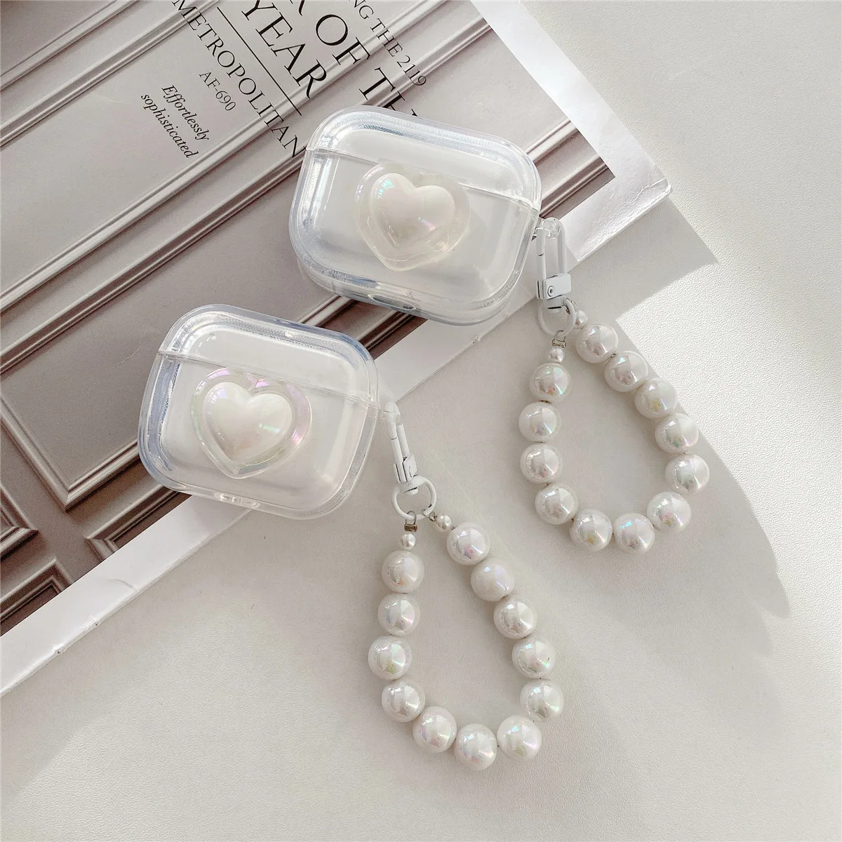 Funda Simple para auriculares con forma de corazón y perlas láser para AirPods 2 Pro, caja de carga para auriculares de tercera generación, funda protectora para llavero Air Pods - imagen 4