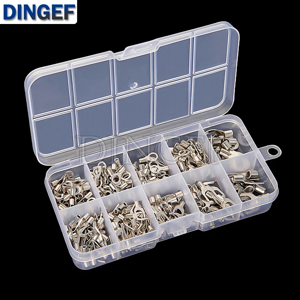 Kit de conectores de terminales de engarzado de alambre de cobre no aislados, anillo y horquilla en forma de U, terminales desnudos prensados en frío, 320 Uds. - imagen 5