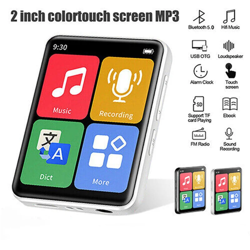 Reproductor MP3 portátil para deportes al aire libre, dispositivo con Bluetooth 5,0, pantalla táctil, música HIFI, Radio FM, novedad