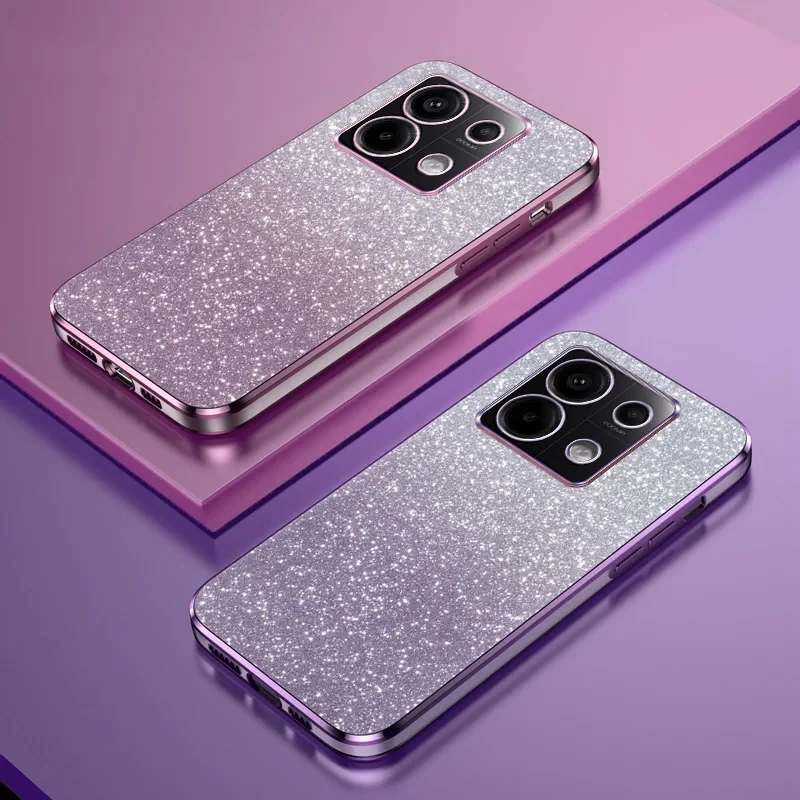 Funda de silicona chapada con purpurina brillante de lujo para Xiaomi Redmi Note 13 Pro Plus 13X 13C 4G 5G lente de cámara funda trasera suave Coque
