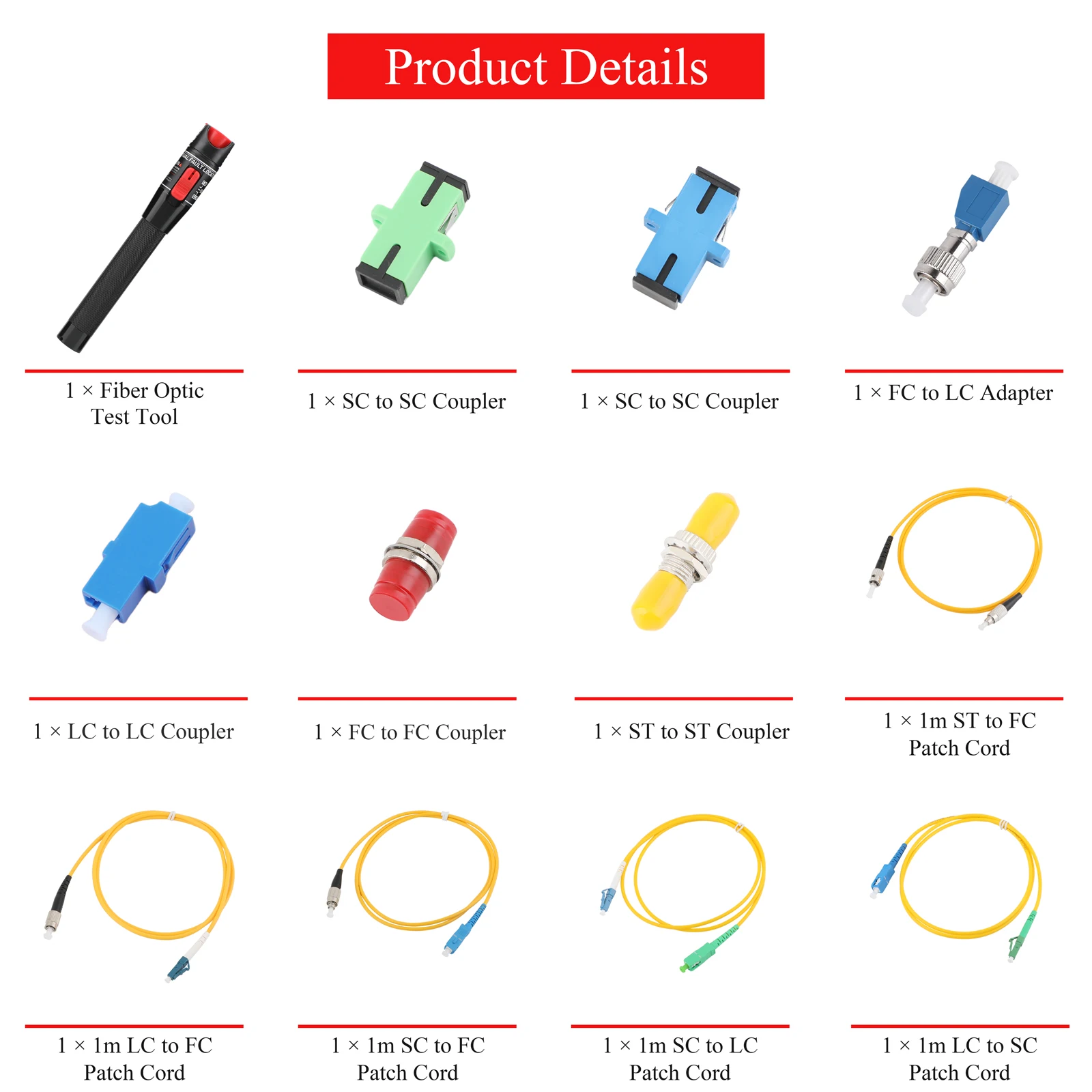Kit de prueba de cable de fibra óptica de 12 piezas, bolígrafo óptico FTTH de 15 MW/30 MW/50 MW/100 MW para FC macho a LC hembra y APC/SC UPC/ST FC SC LC - imagen 4