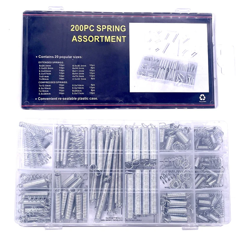 Kit de resorte de tensión de resorte de compresión de hardware eléctrico, juego de resorte de extensión y torsión, 200 Uds.