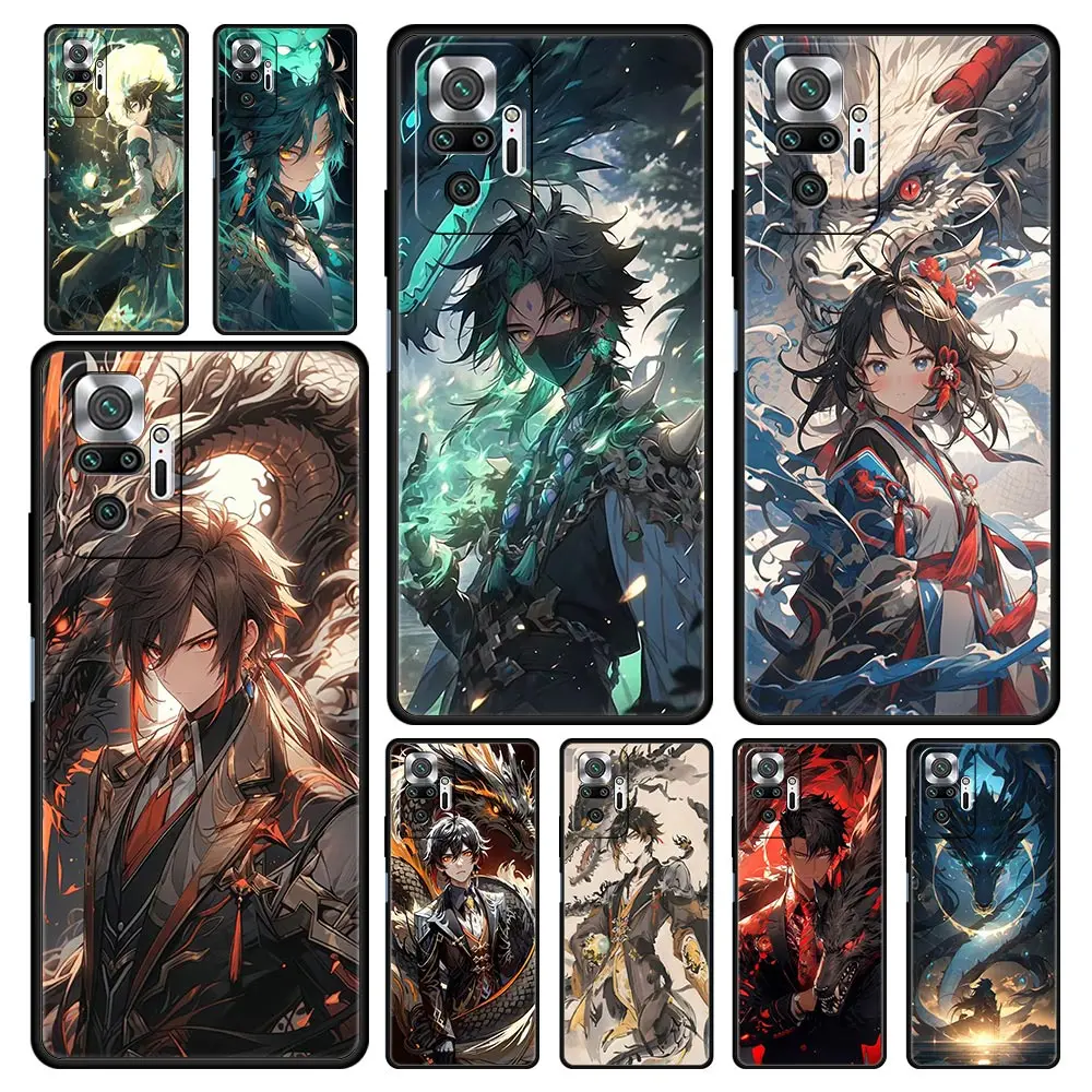 Handy hülle für Xiaomi Redmi Note 13 12 5g 9s 9 8 10 11 Pro 9t 13c 12c 10c 9c 9a 7 Pro Softcover Genshin Impact Dragon Genshin