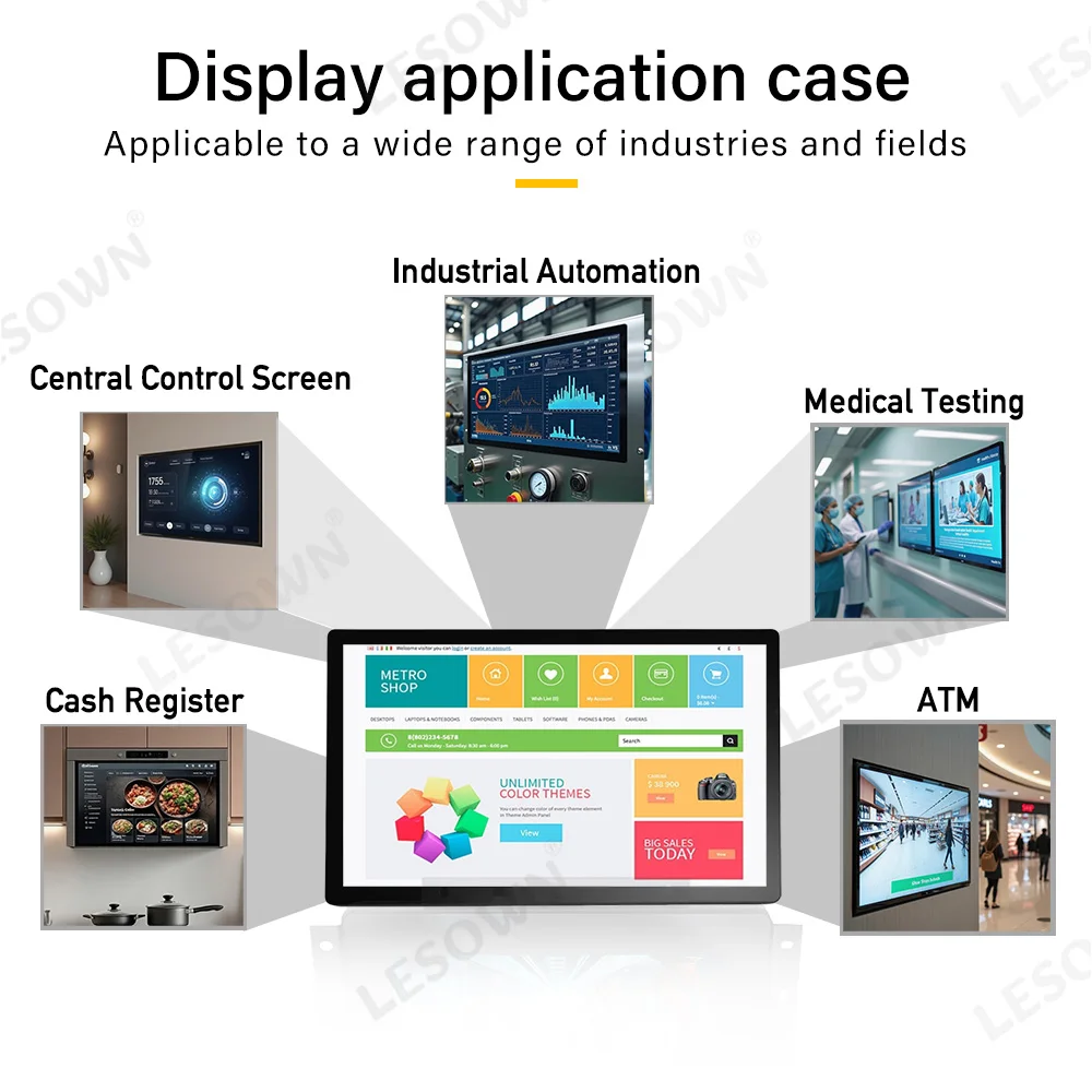 LESOWN 27 pulgadas 1080P IPS pantalla táctil capacitiva Monitor LCD VGA HDMI DVI USB pantalla Industrial integrada para montaje en pared de equipos - imagen 2