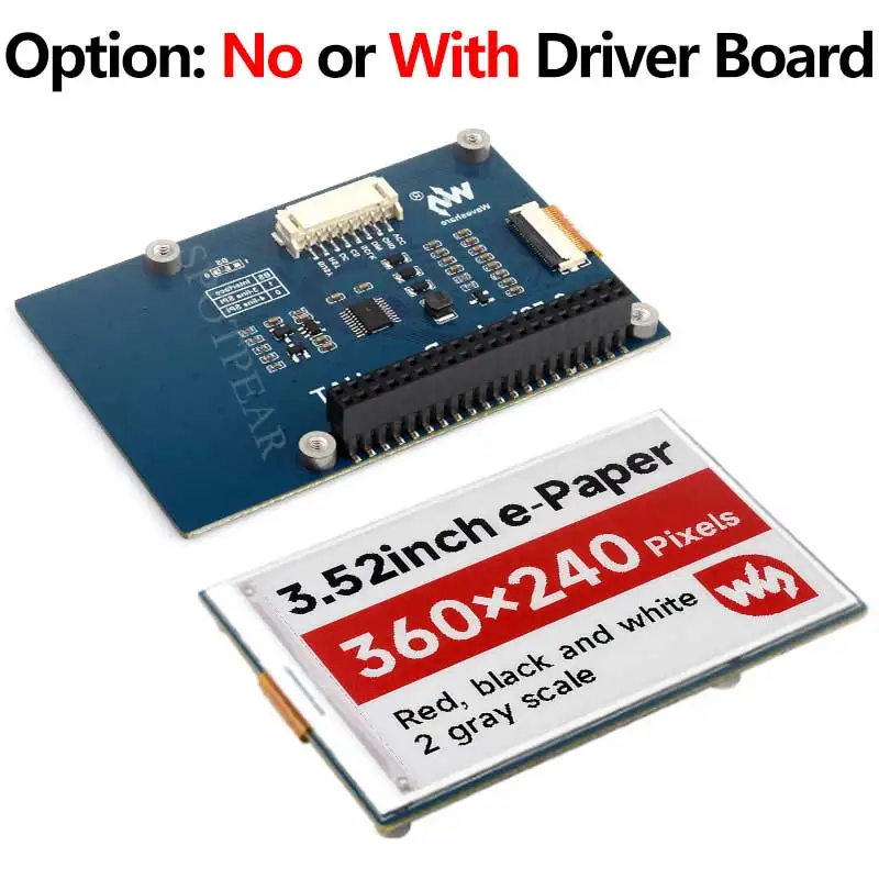 Opción: No o con placa controladora 3,52 pulgadas e papel tinta HAT B pantalla roja/negra/blanca para Arduino /Raspberry Pi /Jetson - imagen 4