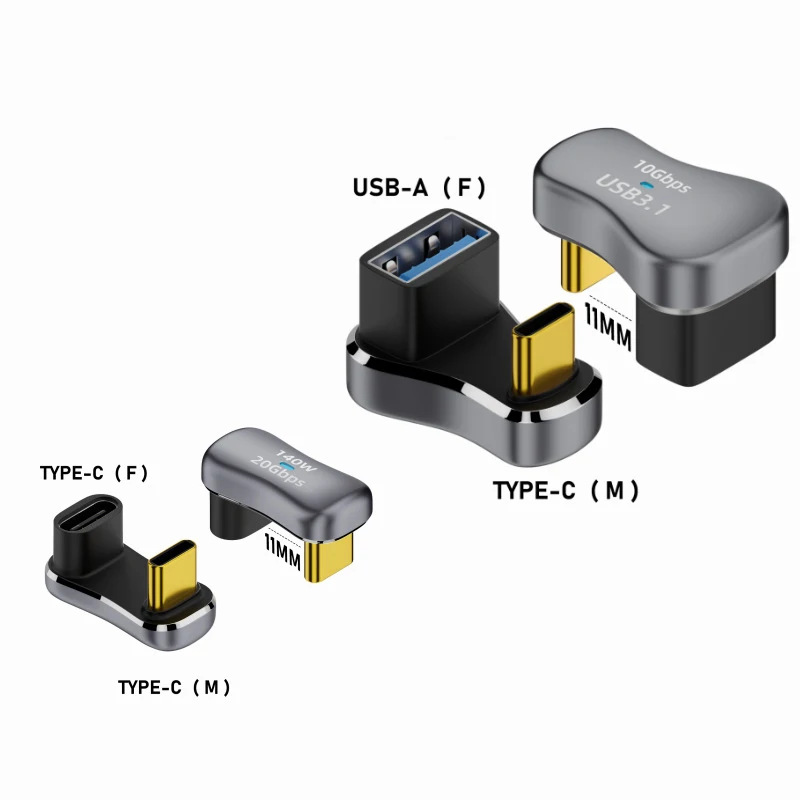 Adaptador USB C de ángulo de 180 grados, USB-C macho a hembra, 20Gbps, PD, 140W, convertidor de carga para accesorios de cubierta de vapor, 5/2 Uds.