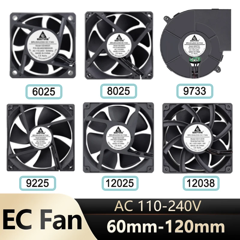 Gdstime EC 60mm 80mm 90mm 120mm ventilador sin escobillas AC 110V 120V 220V 230V 240V CPU ventilador con cubierta de ordenador 6025 8025 9225 12038 enfriador