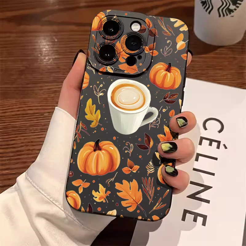 Funda de teléfono con estampado de calabaza y café de otoño para Xiaomi Redmi Note 14 Pro Plus 5G 14 13 12S 12 11 10 Redmi 14C 13C 4G funda de silicona