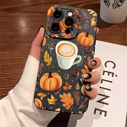 Funda de teléfono con estampado de calabaza y café de otoño para IPhone 17 16 15 14 13 12 11 Pro Max Mini Air X XR XS 8 7 Plus SE2 cubierta trasera mate