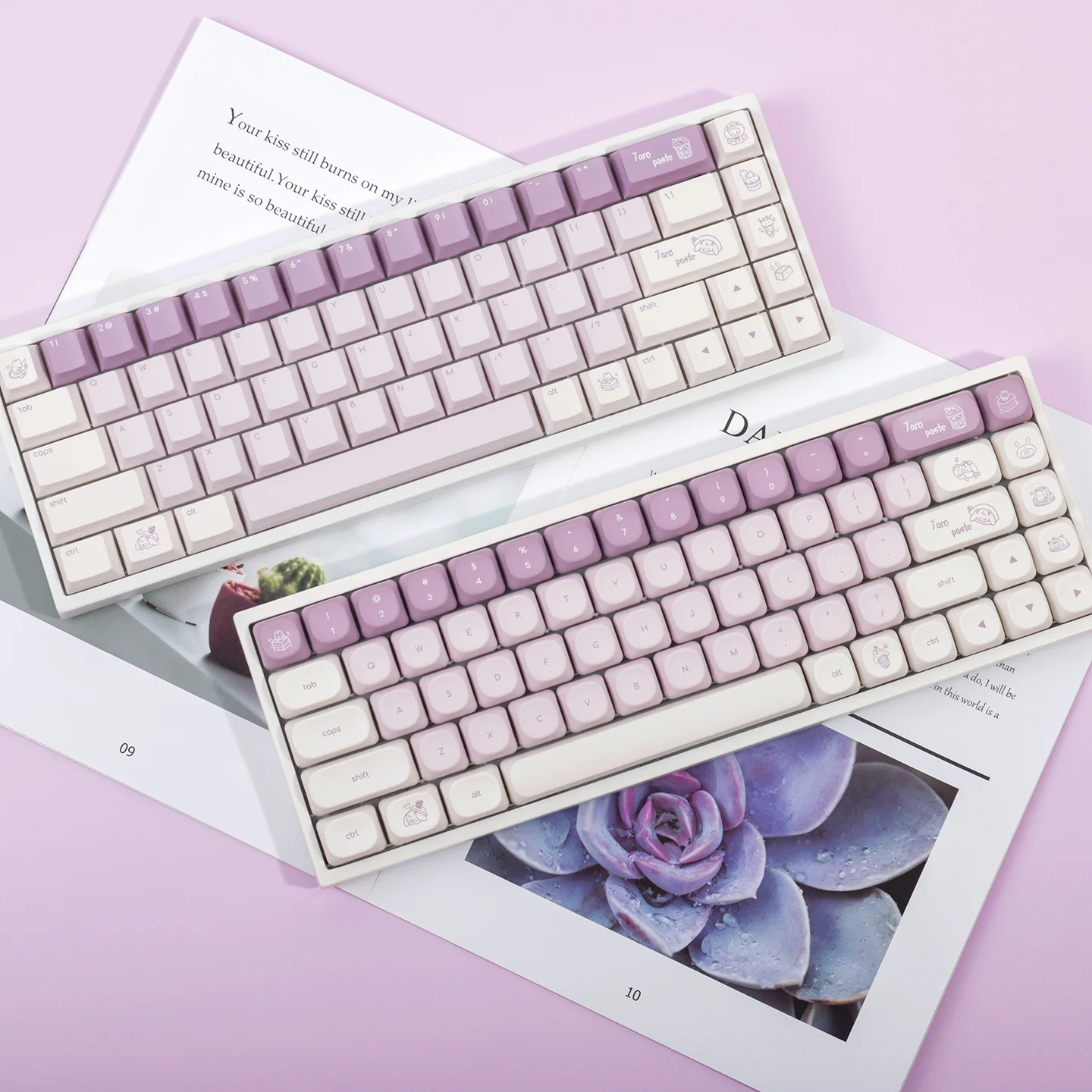 Perfil de cereza MOA de conejo púrpura para teclas de teclado mecánico PBT, sublimación de tinte de cinco lados, altura 1,7 teclas