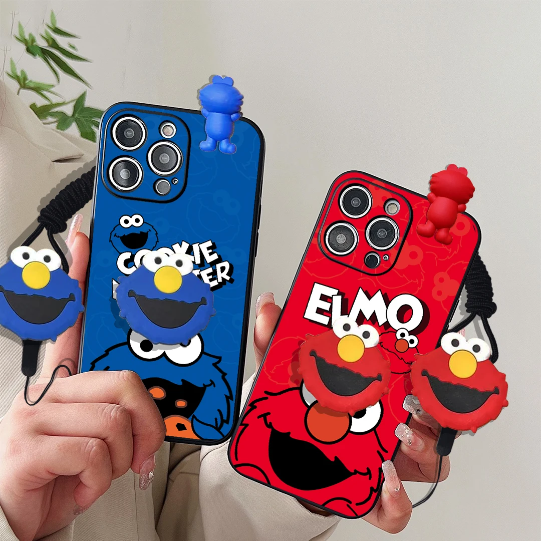 Para iPhone 6 6s 7 8 SE XR Xs 16 15 14 13 12 11 Pro Max mini Plus e Funda ELMO Azul Rojo Con Cuerda De Soporte - imagen 2