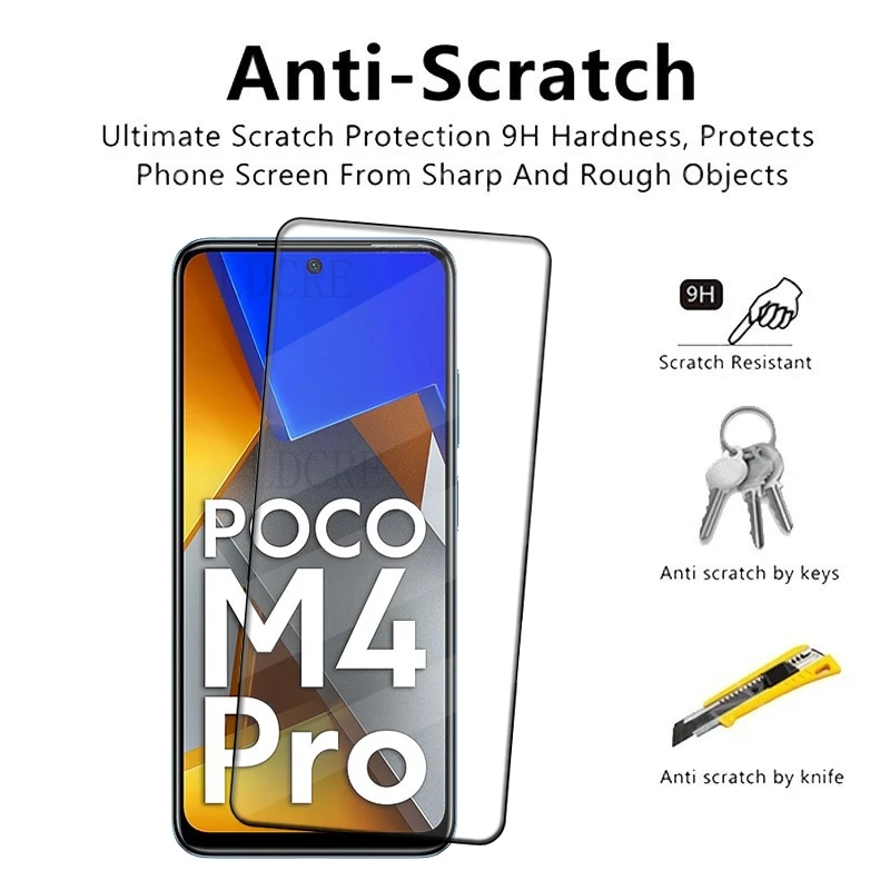 Protector de pantalla de vidrio templado para Poco M4 Pro, pegamento de cubierta completa, 9H, HD, 4G, 4 unidades - imagen 4