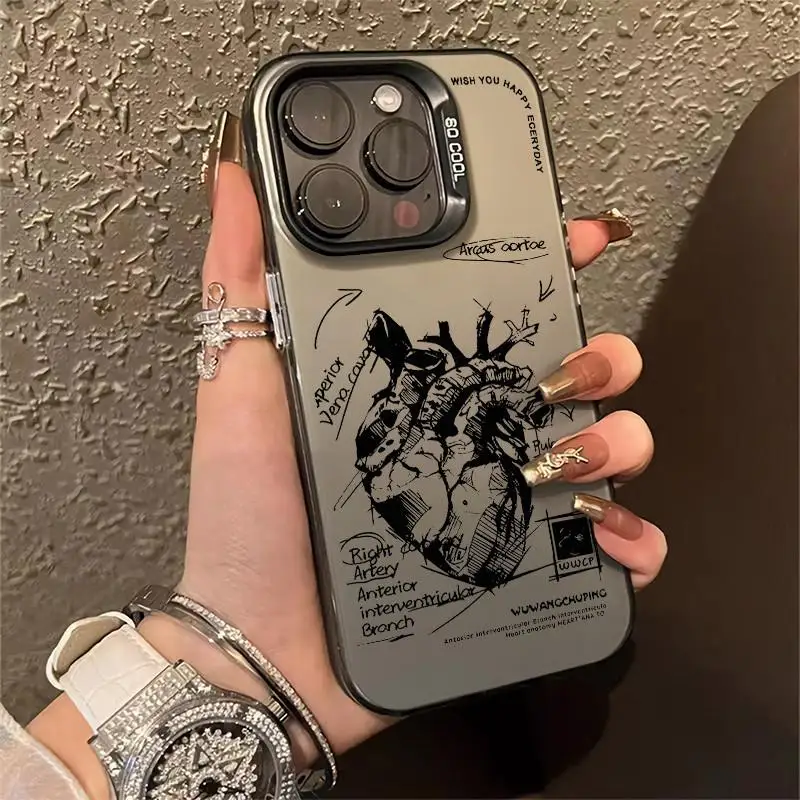 Funda Graffiti Heart para iPhone 16 15 14 13 12 11 Pro Max XS XR 7 8 Plus SE carcasa protectora de pantalla a prueba de golpes