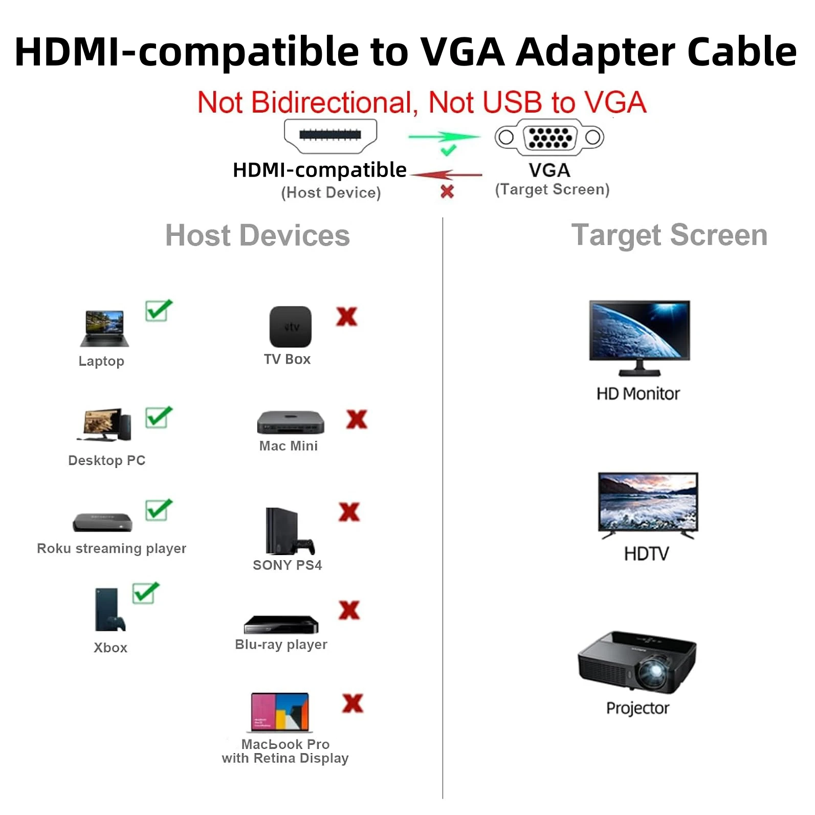 Convertidor de vídeo de 1,8 M y 1080P, Cable adaptador macho a VGA, compatible con HDMI, para ordenador portátil, PC, Monitor, proyector, HDTV, Bigscreen - imagen 3