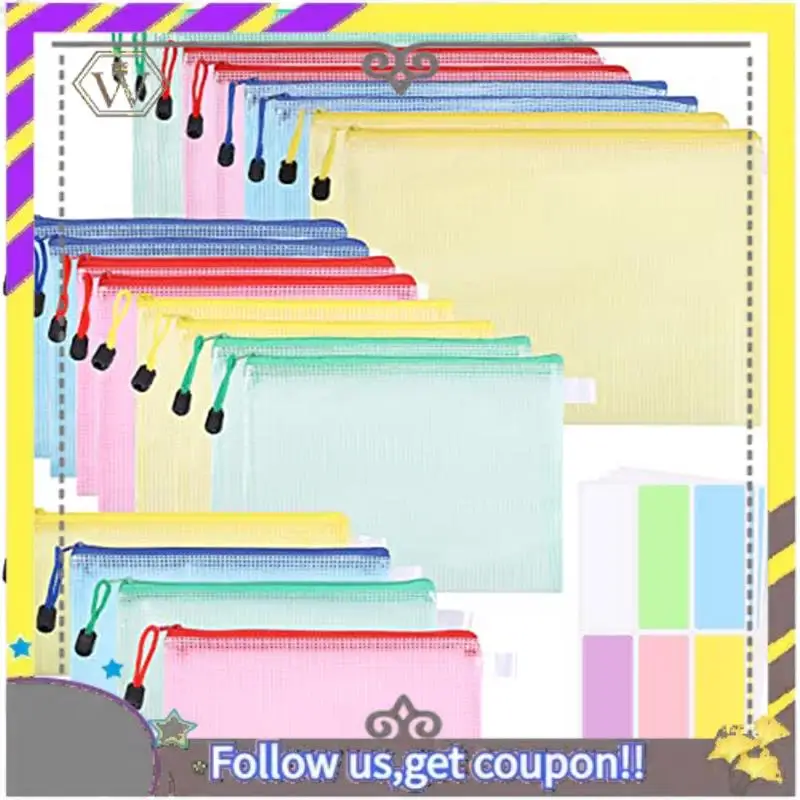 Nuevo Paquete de 20 bolsas para documentos A4 + A5 + A6, carpeta de archivos, bolsillo de plástico con cremallera, bolsillo con cremallera, bolsa de malla con cremallera (4 colores) - imagen 5