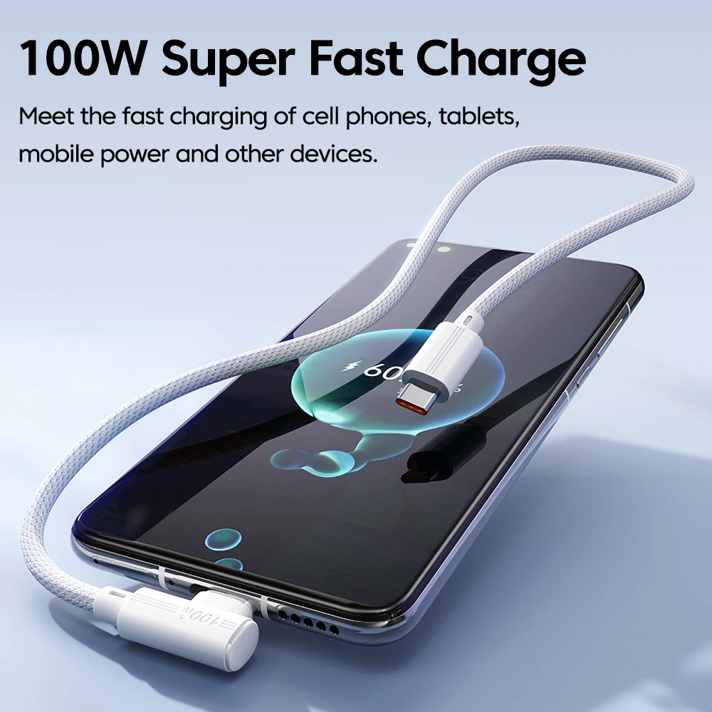 100W tipo c a tipo c codo de 90 grados carga súper rápida cargador de tejido cable de datos adecuado para Huawei Xiaomi Samsung Ipad - imagen 3