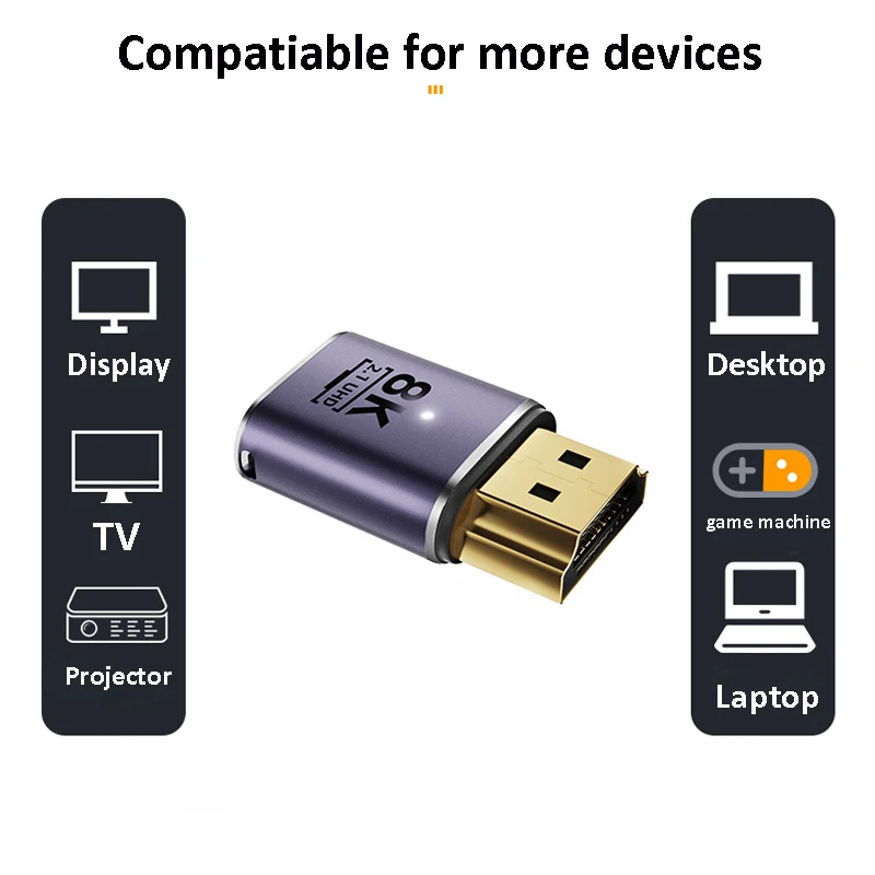 Adaptador compatible con HDMI 8K, convertidor macho a hembra de 90 grados, adaptador extensor UHD2.1 de 4K y 120Hz para Monitor de ordenador portátil PS4, PS5, HDTV - imagen 2