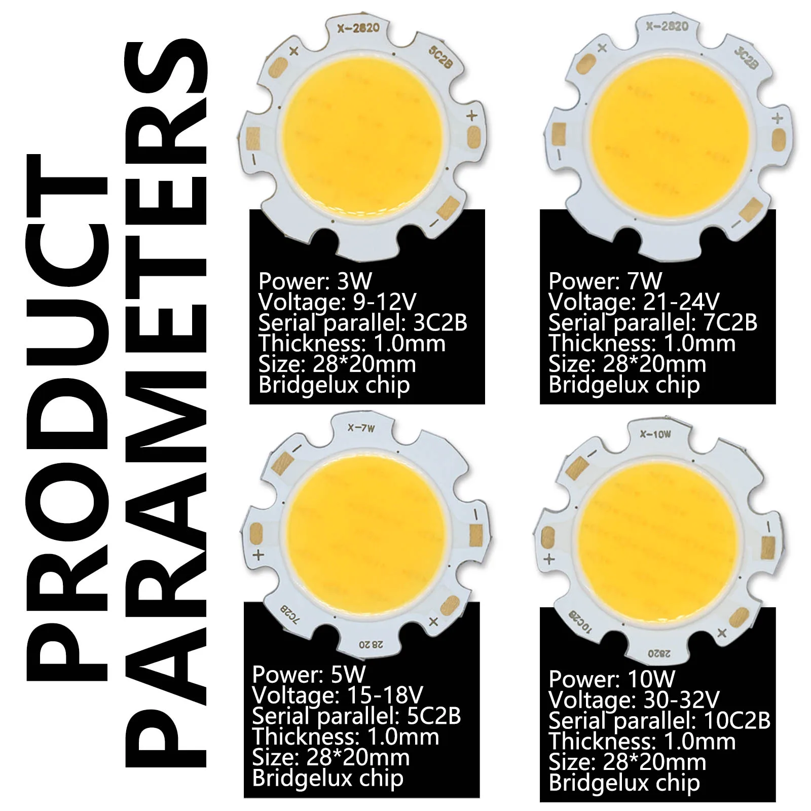 10 unids/lote 2820 cuentas de lámpara COB de alta potencia 3W 5W 7W 10W Bridgelux LED Chip Ra80 diodo emisor de luz DIY para foco de luz descendente - imagen 2