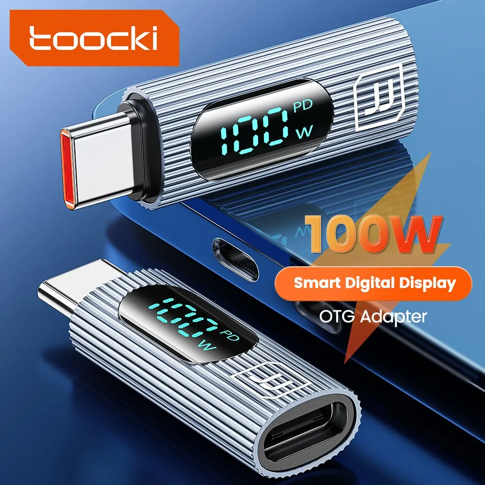 Toocki-adaptador OTG para Xiaomi Redmi, convertidor de carga rápida con pantalla Digital de 100W, USB tipo C macho a tipo C hembra, PD